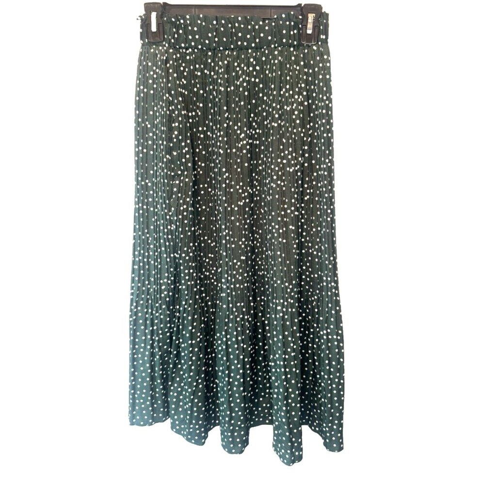 Womens Dark Green White Polka Dot Midi Skirtβ Small Classic Normcore Minimalist